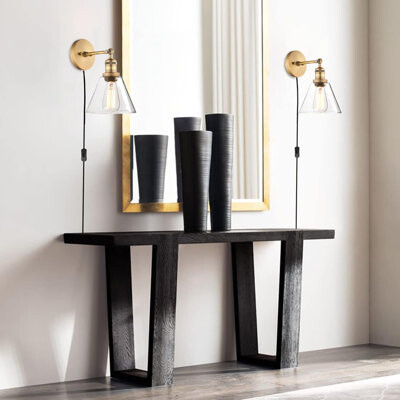 Mercer41 Phansthy Plug-In Wall Sconce Light With Cone Glass Shade Adjustable Arm And Swivel Switch For Bathroom Or Living Room