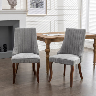 Red Barrel Studio Rayon Cloth Flocking Linen Dining Chairs Channel Kitchen Dinner Chair Comfy Fabric Upholstered Accent Chair For Dining Room With Curved Solid Wood Leg