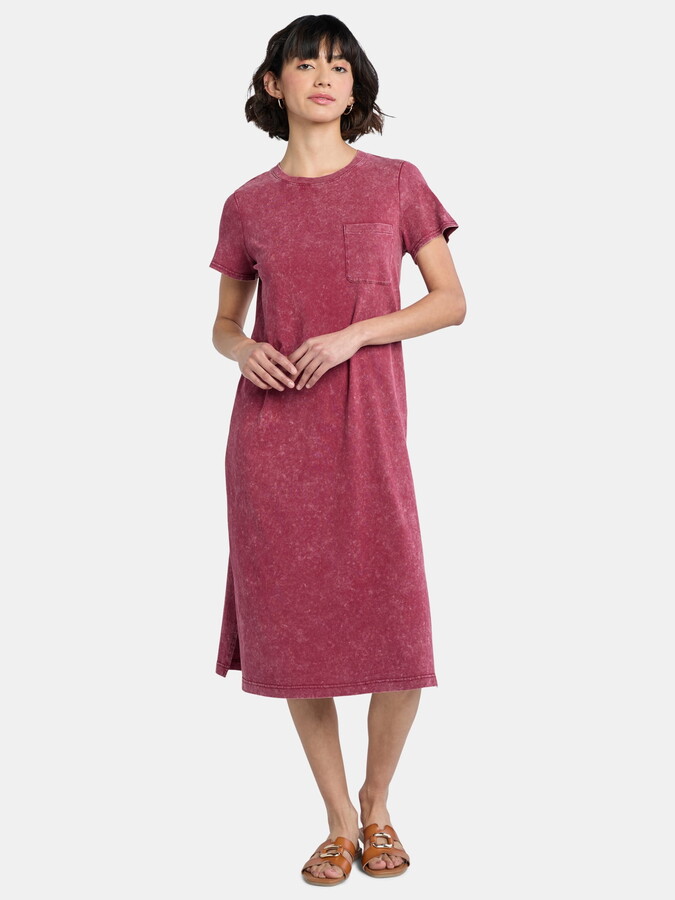 Time and Tru Women’s Midi T-Shirt Dress with Short Sleeves, Sizes XS-XXXL
