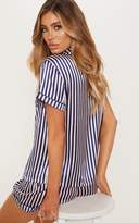 Thumbnail for your product : PrettyLittleThing Nude & Navy Striped Button Up Short PJ Set