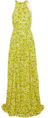 Lela Rose Pleated Floral-Print Crepe Gown