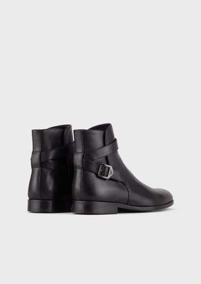 Emporio Armani Leather Booties With Straps