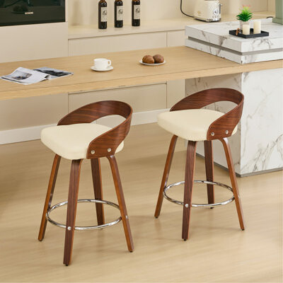 George Oliver Bar Stools Set Of 2 Swivel Bar Height Stools With Low Back Wood Bar Chairs With Soft Cushion Seat 25-Inch Seat Height (Beige 25\
