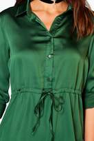 Thumbnail for your product : boohoo Satin Drawstring Waist Shirt Dress