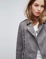 Thumbnail for your product : New Look Lace Up Detail Suedette Biker Jacket