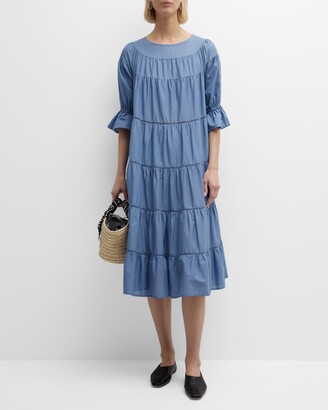 Merlette New York Paradis Tiered Lace-Inset Midi Dress