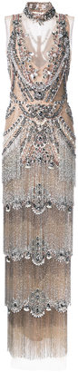 Marchesa beaded fringe column gown