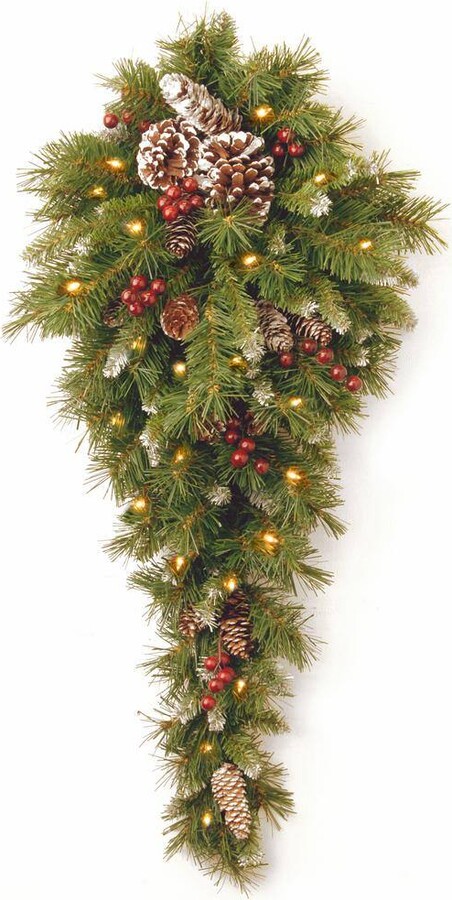 National Tree Company Frosted Berry 36 in. Teardrop with Battery Operated Warm White LED Lights