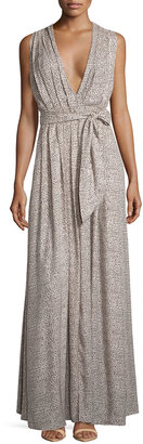 L'Agence Sleeveless Pleated Dot-Print Maxi Dress