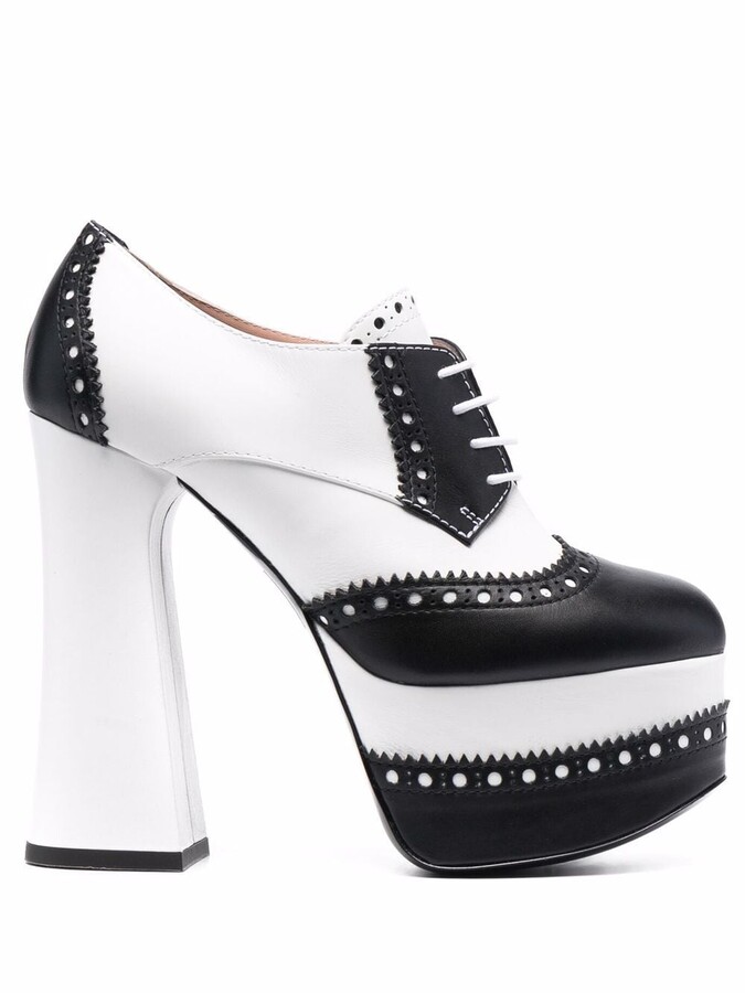 white leather platform pumps