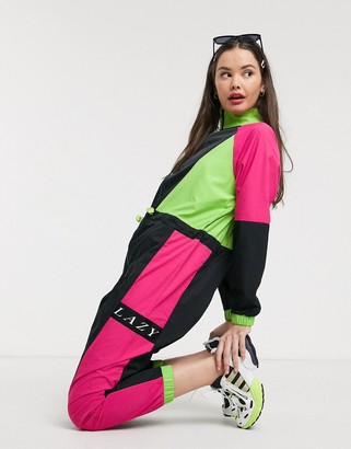Lazy Oaf track jumpsuit in neon colour block