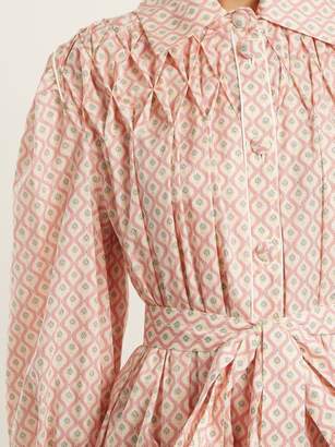 Horror Vacui Smocked Cotton Poplin Shirtdress - Womens - Cream Multi