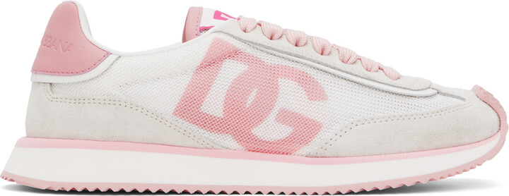 Dolce & Gabbana Pink & Gray Mixed-Material 'DG' Cushion Sneakers