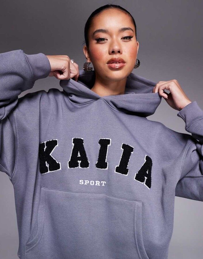 Kaiia sport logo oversized hoodie co-ord in dark grey ShopStyle