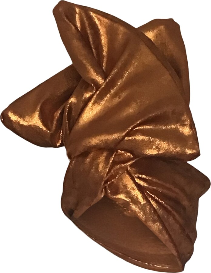 Romer Millinery Gold / Red Twisturban Turban In Hammered Copper Metallic Velvet