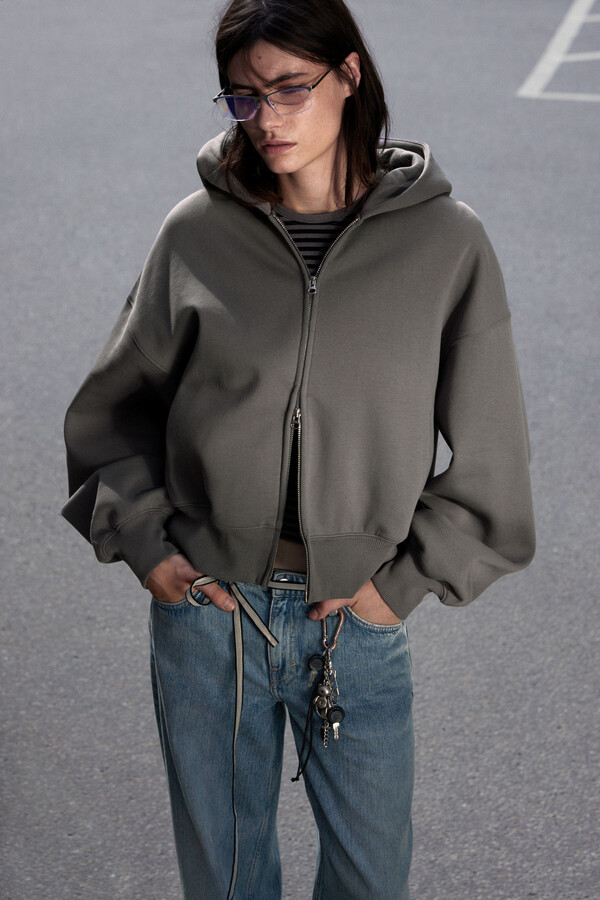 Weekday Easy cotton co-ord cropped hoodie in ecru CREAM ShopStyle