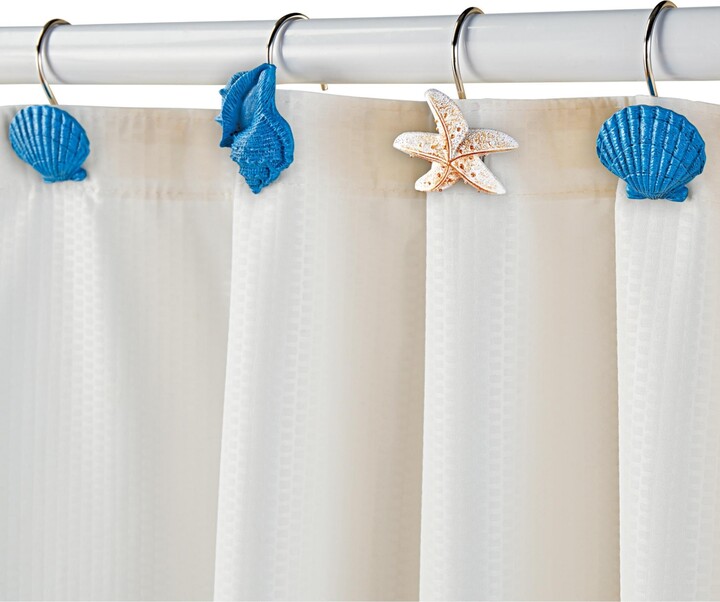 Collections Etc Blue and White Seashell Shower Hooks - Set of 12 - ShopStyle