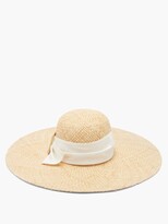 Thumbnail for your product : Maison Michel Blanche Ribbon-trim Straw Hat - Beige White