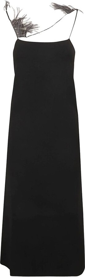 Jil Sander Feather-Trim Square Neck Slip Dress