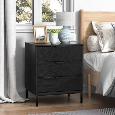 Ebern Designs Chau 3 - Drawer Nightstand 20'' W Black Bedroom nightstand