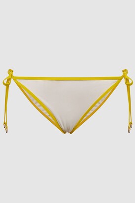 Reiss White/Yellow Rutha Colourblock Side Tie Bikini Bottoms