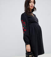 Thumbnail for your product : ASOS Maternity Design Maternity Denim Smock Dress In Washed Black With Embroidery