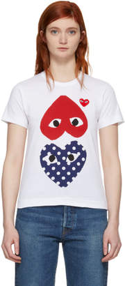 Comme des Garcons Play White Polka Dot Heart Logo T-Shirt