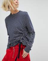Thumbnail for your product : Whistles Side Gather Long Sleeve Stripe Tee