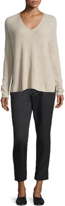 Vince Ribbed Wool/Cashmere-Blend V-Neck Sweater, Light Heather Marzipan