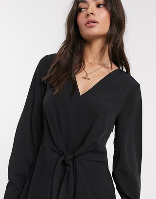 Vila mini dress with v neck and tie front in black