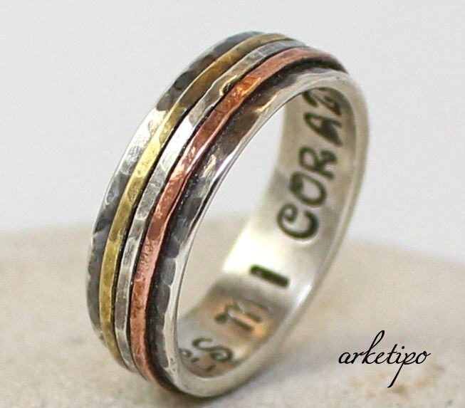 Etsy Personalized Sterling Silver Ring.. Wedding Band.. Custom Silver Sterling Brass & Copper Mens/Womens