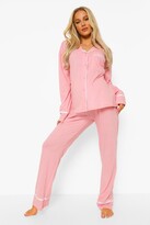 Thumbnail for your product : boohoo Maternity Jersey Button Long Sleeve Pyjama Set