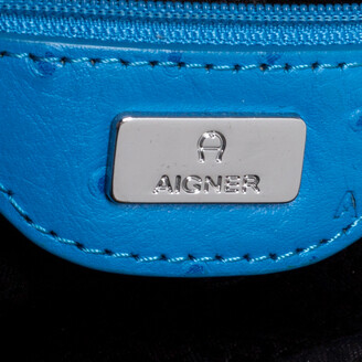 Aigner Sky Blue Ostrich Embossed Leather Double Zip Shoulder Bag