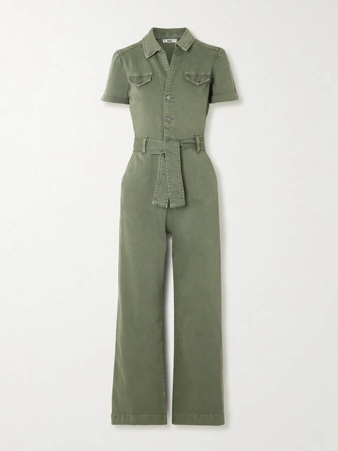 Paige Anessa Belted Denim Jumpsuit - Green