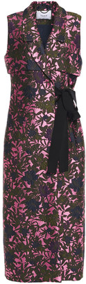 Erdem Rian Grosgrain-trimmed Metallic Floral-jacquard Midi Dress