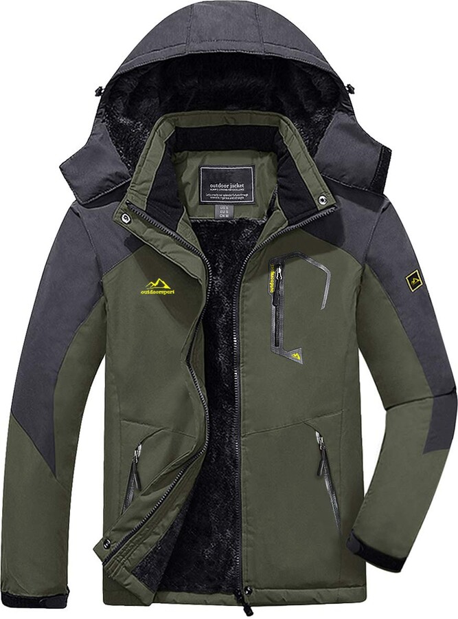 Wantdo Mens Waterproof Fleece Jacket Running Jacket Windproof Thicken Warm Coat