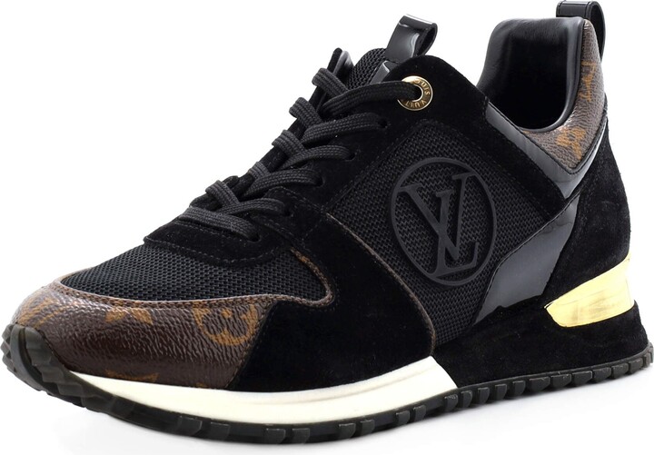 Louis Vuitton Black Leather and Monogram Canvas Run Away Low Top