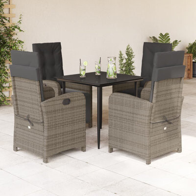 VidaXL 5 Piece Patio Dining Set With Cushions Poly Rattan
