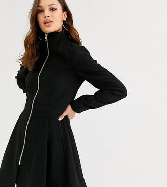 ASOS Tall ASOS DESIGN Tall swing coat with zip front detail in black