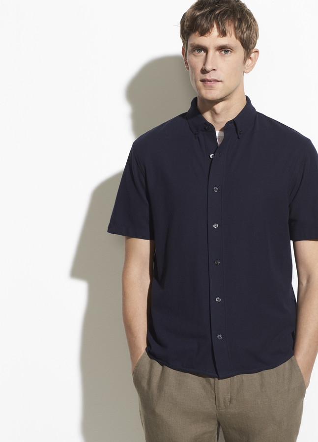 Vince Cotton Pique Button Down - ShopStyle Short Sleeve Shirts