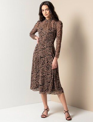 Forever New Paige Long-Sleeve Midi Dress - Textured Animal - 14