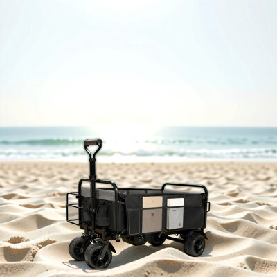 TONWIN 440 Lbs Foldable 4-Wheel Stroller, Beach Stroller, Multi-Purpose Stroller, Supports 3 Plastic Liner Bags, Black