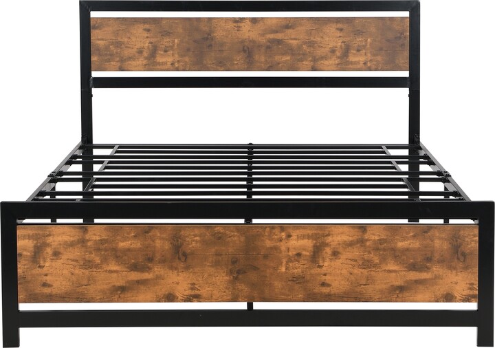 Queen Size Metal And Wood Bed Frame, Wood Bed Frame With Headboard And Footboard