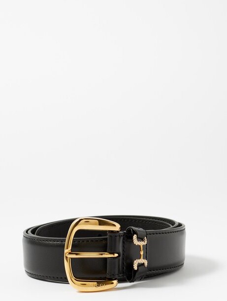 Gucci Crystal-embellished Horsebit Leather Belt - Black - ShopStyle