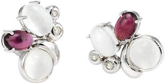 One Kings Lane Vintage Moonstone Garnet Diamond Cluster Earring - Precious & Rare Pieces