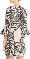 Thumbnail for your product : Valentino Jewel-Neck 3/4-Sleeve Tiger-Print Crepe Cocktail Dress