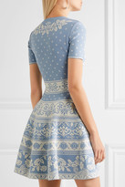 Thumbnail for your product : Alexander McQueen Stretch Jacquard-knit Mini Dress - Sky blue
