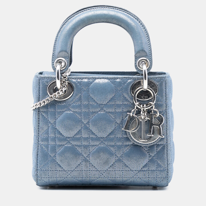 Christian Dior Blue Mini Iridescent Lambskin Cannage Lady