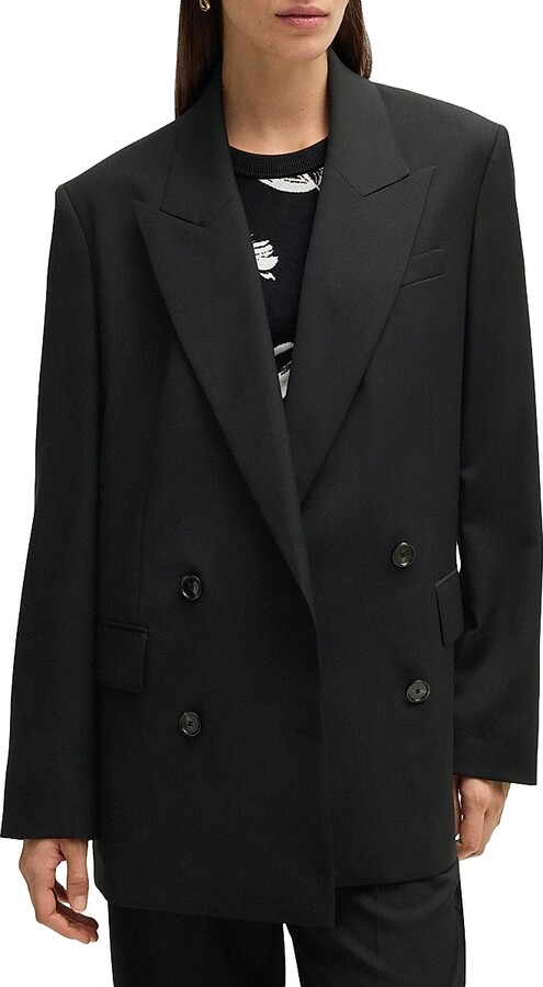 HUGO BOSS Women's Oversize-Fit Double-Breasted Blazer - Black - Size 0