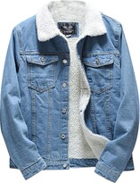 Thumbnail for your product : Dhyuen Men's Fleece Jacket Turn-Down Collar Denim Jacket Loose Button Closure Long Sleeve Denim Jacket Fashion Warm Autumn Winter Transition Jacket Leisure Large Sizes Winter Jacket with Pockets